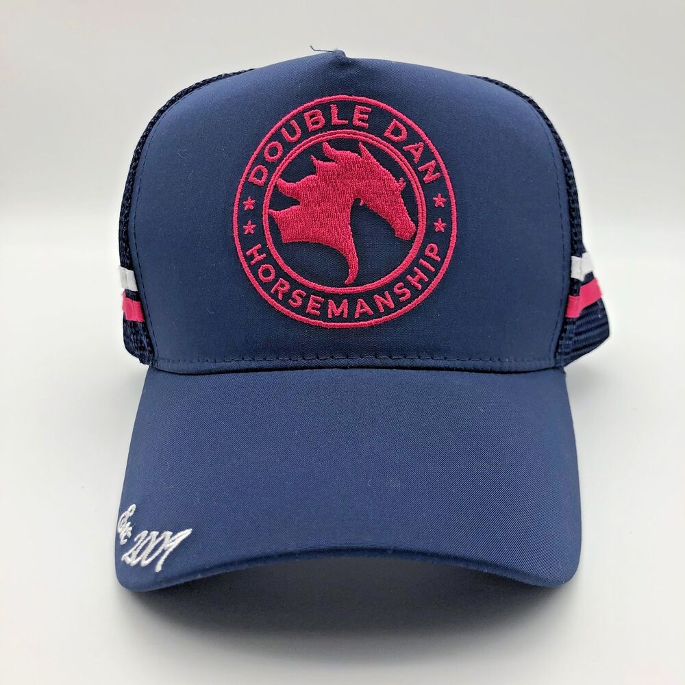 Double Dan Horsemanship Trucker Ball Cap Hat Blue Pink Striped Snapback